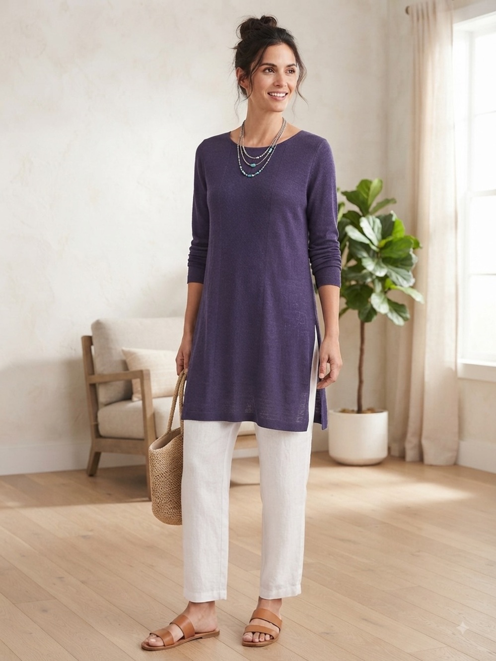 J. Jill linen blend tunic sweater purple small